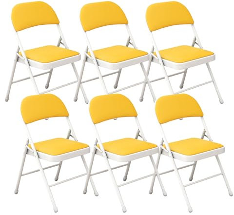 Klappstühle, gepolstert, geeignet für Zuhause, Büro, Hochzeit, Party, Innen- und Außenbereich, Stahlrahmen, tragbare kommerzielle Stühle, stapelbar, Gelb, Weiß, 6 Stück