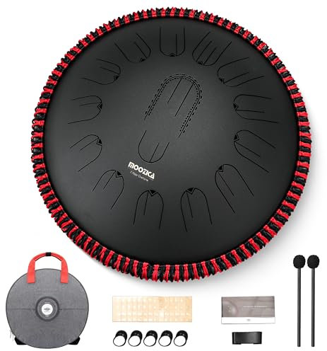 MOOZICA Zungentrommel 15 Zoll Steel Handpan – 15 Noten in C-Dur 432Hz Zungentrommel mit Oktav-Oberton-Design – professionelles Percussion-Zungentrommelinstrument (C-Dur, Schwarz)
