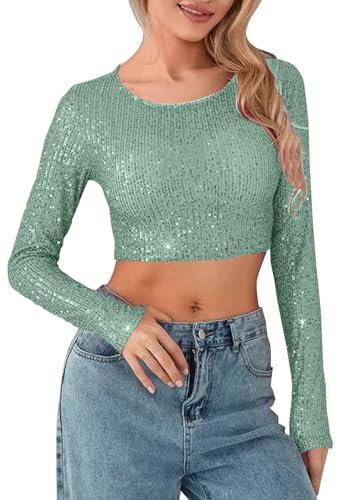 Long Sleeve Women's Basic T-Shirt Long Sleeve Crop Top Y2K Slim Fit Women Long Sleeve Shirt Women Aesthetic Clothes Outfit Spring, Mint Green, S