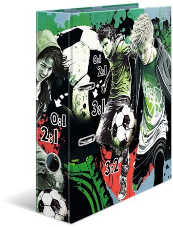 HERMA Ordner A4 Fussball Set, 5 Stück, 7 cm breit, Kinder Ringordner mit Sport Motiv, bunter Aktenordner mit Innendruck für Jungen und Mädchen