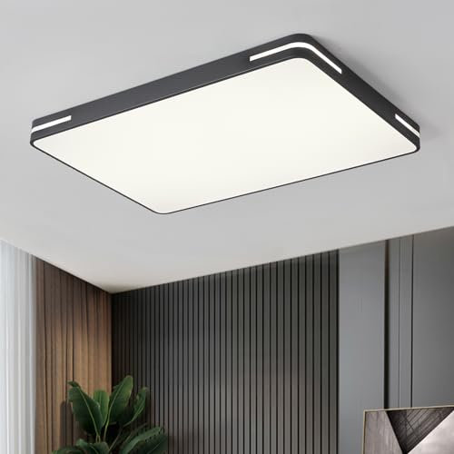 Natsen 192W Deckenleuchte LED Deckenlampe, dimmbar mit Fernbedienung, Rechteckige Leuchte für Wohnzimmer Schlafzimmer Büro, Schwarz (90 * 60 * 5cm)
