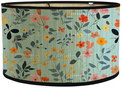 Morbuy Lampenschirm aus Bambus, Motiv Blumen, Trommel für Tischlampe, zylindrisch, Durchmesser 30 cm, Stehlampe abnehmbar (Blumenranche)