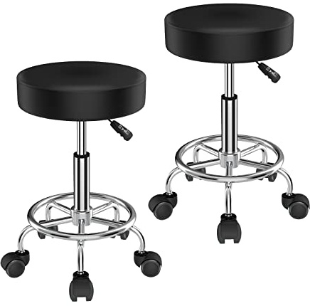 HAMHAIGO 2 Set Bürohocker Höhenverstellbar, Stehhocker um 360°drehbarer, Ergonomischer Hocker Höhenverstellbar Sitzhöhe 49-64cm, Arbeitshocker, Rollen und Hebefunktion Schwarz