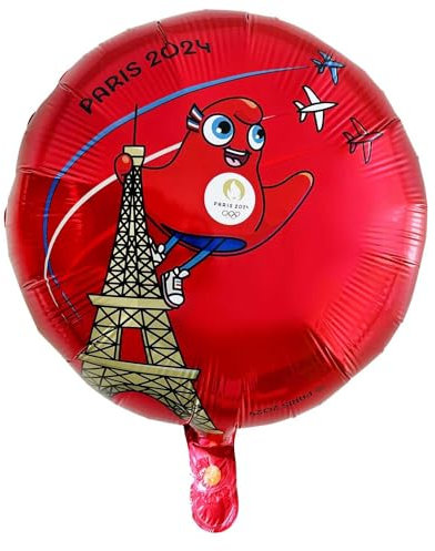 PARIS 2024 CMP, CJO80092, Folienballon, rot, Gm, 45 cm, offizielles Lizenzprodukt, Partydekorationen, zum Aufblasen mit Strohhalm oder Ballonpumpe, Sportthema, Geburtstag