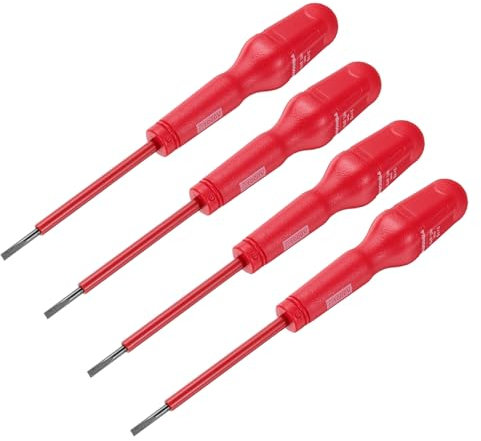 sourcing map 4pcs 1000v Insulated Electrician Screwdriver 3x75mm CR-V Magnetic Slotted Flat Head Insulation Screwdrivers, Red
