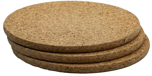 Go4Cork Cork Round Trivet Set of 3, Non Slip, Heat Resistant, 195 x 10 mm | Reusable & Easy to Clean, Ideal for Kitchen & Dining, Thick Trivet for Hot Pans/Pots, Counter and Table Protection