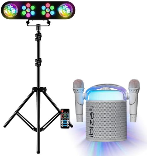 Ibiza Sound - Pack Karaoké Enceinte Bluetooth Portable Ibiza KARAHOME-WH 120W USB SD 2 micros - Pied Lumière 2 Projecteurs par 2 Astros