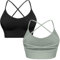 Sykooria Sport BH Damen Gepolstert Bustier Damen BH ohne Buegel Spaghettiträger Cross Back Design Push up BH Sport Bra Top für Yoga Fitness, B-2pcs (Schwarz+Grün), L