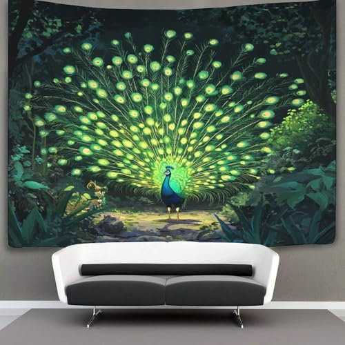 ZBOLI Pfau Wandteppich, Wandbehang Wandtuch Jugendstil Tapestry Wall Hanging,Wandteppich Wanddeko Für Schlafzimmer Wohnzimmer Wohnheim 130cmx150cm