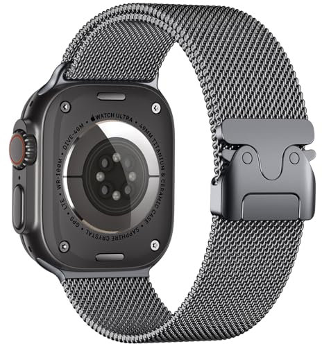 Faliogo Compatible with Apple Watch Ultra 2/Ultra 49mm, Stainless Steel Loop Strap with Parachute-style Buckle for Apple Watch Series 10 46mm, 9/8/7 45mm, SE2/SE/6/5/4 44mm, 3/2/1 42mm, Space Grey