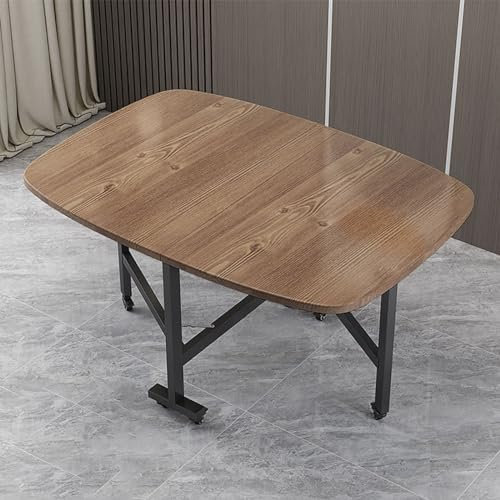 Mesa de comedor de madera maciza con 6 ruedas para espacios pequeños, extensible y versátil, ideal para cocina o sala de estar, 120 x 80 cm