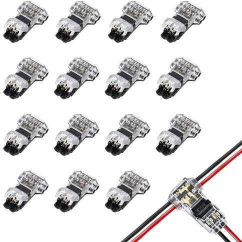 15 Pièces Connecteurs en T 2 Broches pour Câbles Électriques 20/22 AWG, 2 Broches Connecteur Electrique sans Soudure, Étanche, pour Voiture et Éclairage LED, Installation Rapide sans Soudure