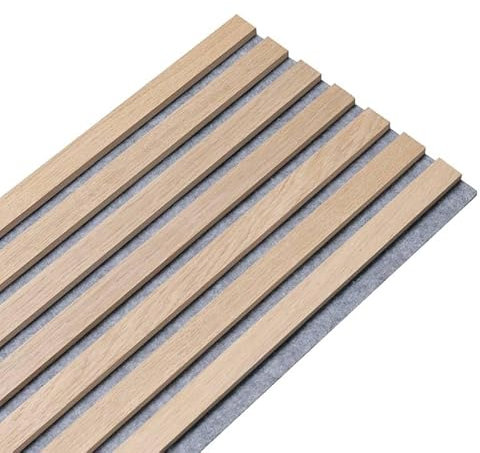 DECOON Panneau Mural Acoustique tasseaux Bois 120 x 30 x 1,9 cm - décor chêne/Feutrine Grise - 0,36m²