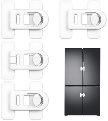 4PCS Childproof Refrigerator Lock,Fridge Child Lock,No-Tool Adhesive Child Safety Locks,Fridge Locks for Children,Cabinets,Drawers,Dishwasher,Drawer Locks Baby Safety for Kids & Toddlers (White)