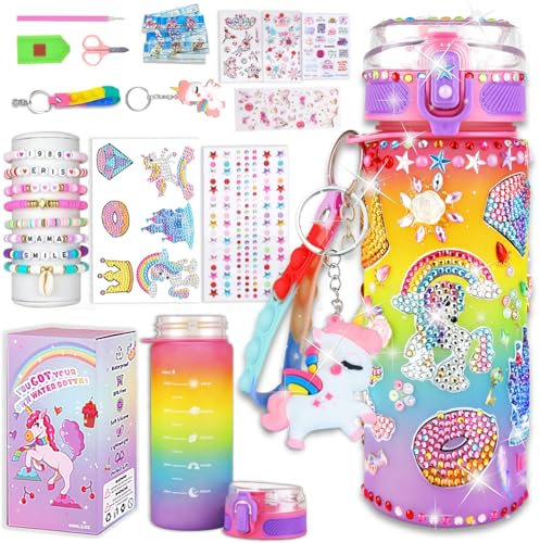 Sanilinwild Gifts for Girls Age 4-12-Decorate Your Own Water Bottle - DIY Friendship Bracelet,Christmas/Easter/Birthday Gift Ideas,Fun Arts and Crafts Gifts Toys for Girls(Rainbow Unicorn)