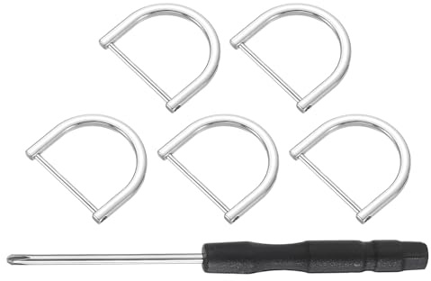 QUARKZMAN 5 Stück Metall D Ring Schraubschäkel, Zinklegierung U Form Abnehmbare D Ringe Ersatz Taschenzubehör für DIY Lederhandwerk Geldbörse Schlüsselanhänger Schnalle, 32x38 mm, Silber