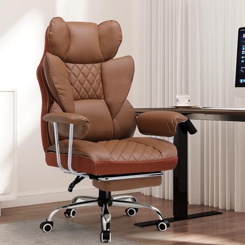 GTPLAYER Gaming Chair with Footrest, Ergonomic Computer Chair Heavy Duty High Back Lumbar Support Home Executive Office (Brown)