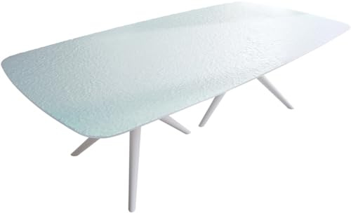 Esszimmertisch Edge Boot Reliefglas Perlmutt 3D-Design 240x120 Estelar rund Metall Weiß