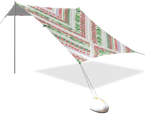 Boho rot und grün unregelmäßige Textur, LSF 50+, faltbarer Strandüberdachung, wasserdicht, tragbar, Sonnenschutz mit Sandtaschen, für Camping, Picknicks, Hinterhof und Angeln, Tenda, Para Playa