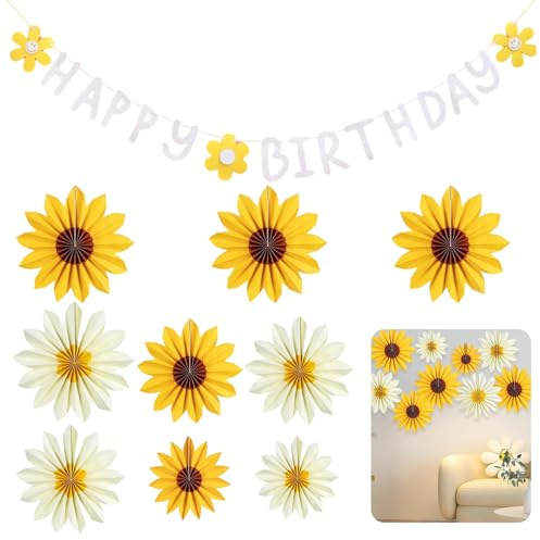 9 Pcs Sunflower Party Decorations Set with Happy Birthday Banner for Party