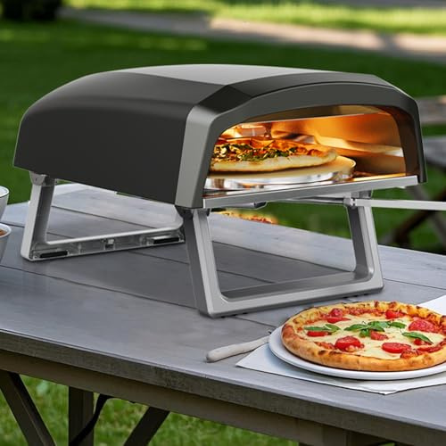 THYXGS Tragbarer 30 cm Großer Gas-Pizzaofen Für Den Außenbereich Mit Klappbaren Füßen, Einstellbarem Temperaturregler, Pizzaschaufel Und Stein. 520 °C Hochtemperatur-Backzeit – Pizza In 60 S
