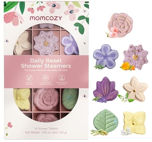 Momcozy - Set di bombe da doccia per aromaterapia, 14 pezzi con 7 fragranze floreali, spa a casa e relax quotidiano, formula delicata, idea regalo festa della mamma
