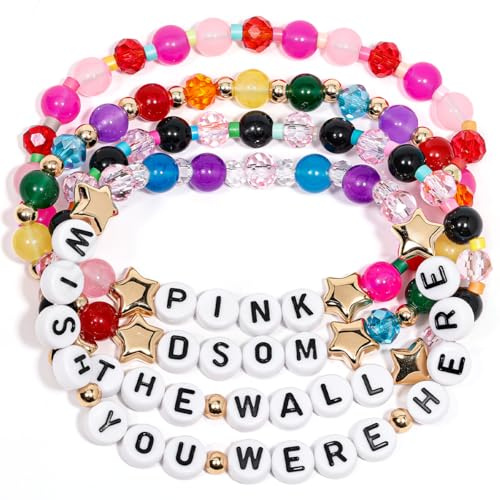 AICase for Merch Gifts Inspired Bracelets 4 Pcs Stackable Stretch Beaded Friendship Bracelets Concert Album Shirt Outfit Vinyl Poster Sticker Merchandise Gifts for Fans Birthday Christmas