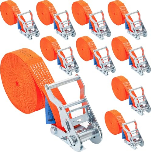 6 x Spanngurt 4 m 2000 kg – Einteilig, 35 mm Breit, Orange – Zurrgurt mit Ratsche zur Ladungssicherung