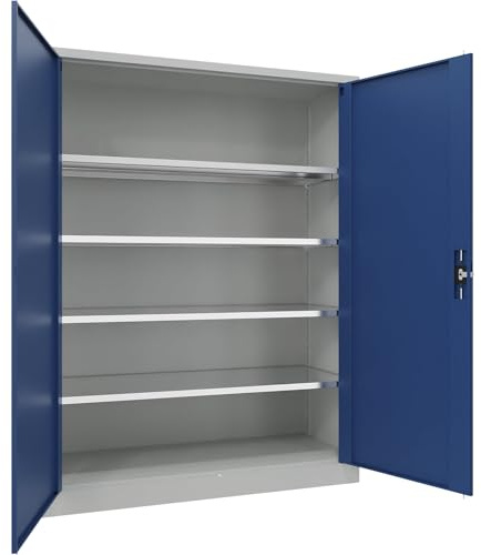 eurokraft | Stahlschrank mit Flügeltüren | 4 Fachböden | Breite 1500 mm | HxBxT 1950 x 1500 x 600 mm | Enzianblau