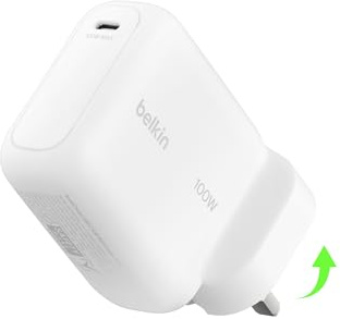 Belkin BoostCharge USB C Plug Charger 100W, GaN Compact and Foldable Plug Charger, Fast Charging for iPhone 17, Samsung Galaxy S26, Pixel 10, AirPods, Tablet, MacBook, Chromebook - White