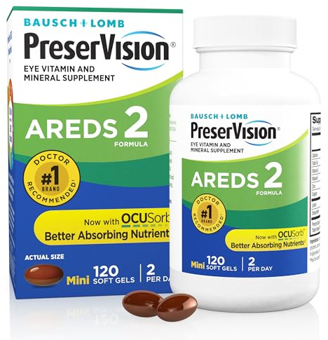 PreserVision AREDS 2 Eye Vitamins, #1 Eye Doctor Recommended Brand, Lutein and Zeaxanthin Supplement with Vitamin C, Vitamin E, Zinc, and Copper, 120 Softgels (Minigels)