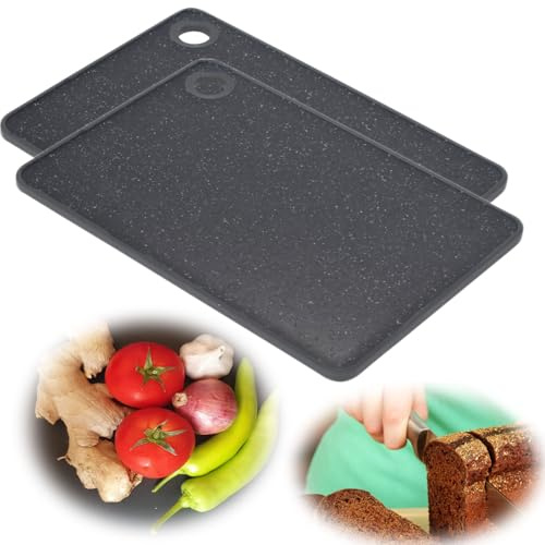 LS-LebenStil Kunststoff Frühstücksbrettchen - Set 2 Stück - Massiv - 23x16cm - Schwarz Granit Optik - Spülmaschinenfest - Brettchen Frühstücksbretter Kleines Essbrett lässt sich kaum biegen