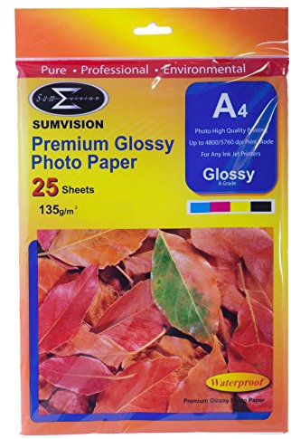 Sumvision Fotopapier A4 Fotopapier Premium matt Inkjet bedruckbar 100 Blatt A4 135gm Glossy