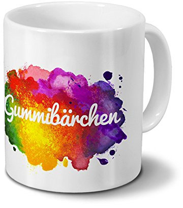 digital print Tasse mit Namen Gummibärchen - Motiv Color Paint - Namenstasse, Kaffeebecher, Mug, Becher, Kaffeetasse - Farbe Weiß