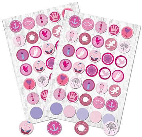 Logbuch-Verlag 70 runde rosa pink Aufkleber Sticker Fische Anker Krone Taufe Geburtstag Herz Basteln Mädchen Kommunion