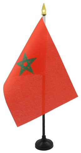 AZ FLAG - Mini Drapeau Maroc De Table - 15x10 cm - Drapeau Marocain De Bureau 100% Polyester Avec Hampe Pointe Dorée 25cm