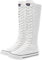 ANUFER Ragazze Donna Al Ginocchio Stivali di Tela Lacci Zip Piatto Scarpe Sportive Bianco F888 EU38.5