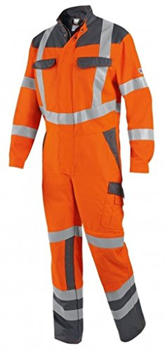 BP 2016-845-8553-64/66n Overall, Stehkragen, verdeckter Reißverschluss und Druckknopfband, 270,00 g/m² Stoffmischung, Warnorange/dunkelgrau, 64/66n
