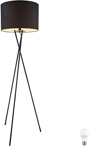 Decken Fluter Lese Stativ Strahler Steh Lampe Stoff Schirm schwarz im Set inkl. LED Leuchtmittel