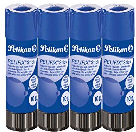 Pelikan Pelifix Kleber Stick 10 g, transparenter Kleber, lösungsmittelfrei, waschbar, sicher für Kinder, Schule, Arbeitspapier, Karton und Fotos, 4 Stück