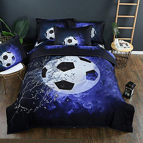 DXSX Bettwäschesatz 3D Fußball Basketball Rugby Volleyball Gedruckt Kinder Junge Bettbezug Set Super Weiche Bettbezug Kissenbezug Reißverschluss Einfache Pflege (Fußball, 135 x 200cm)