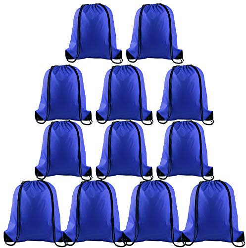 FEPITO 12 Pack Kordelzug Rucksack Taschen Tote Sack Cinch Tasche String Rucksack für Gym Reisen, blau
