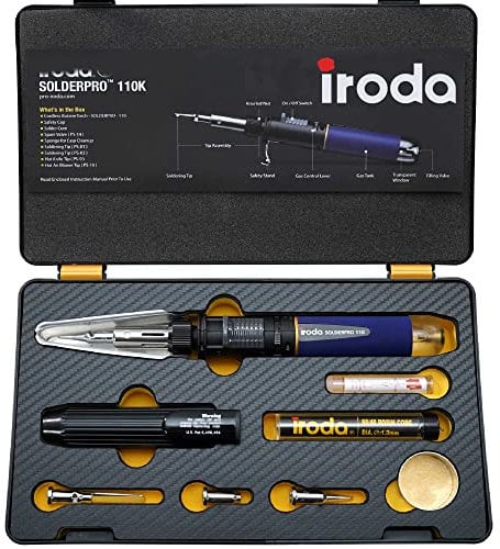 Iroda Solderpro 110K Cordless Butane Soldering Iron Kit, 4-in-1 30-125W equivalent Portable Cordless Self-Igniting Adjustable Flame, Professional, 25 Second Heat Up, 100 Mins Run Time (Taiwan Direct)