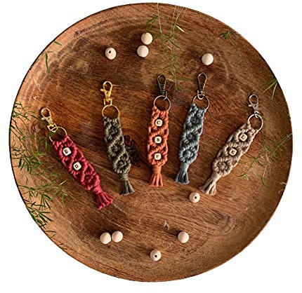 Makramee Schlüsselanhänger mit Namen Schlüsselband personalisiert 100% Baumwolle Gastgeschenk Geschenk boho Einweihung