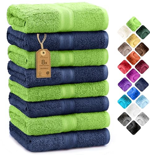 NatureMark 8er Pack Handtücher, 100% Baumwolle, 50 x 100 cm, Handtuch Set Apfelgrün/Navy