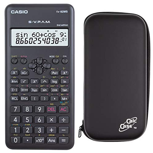 Casio Taschenrechner FX-82 MS 2nd + kompatible Schutztasche CalcCase Tiny Tischrechner - wissenschaftlicher Schulrechner Nicht programmierbar elektronisches Display für Schule Batterie 240 Funktionen