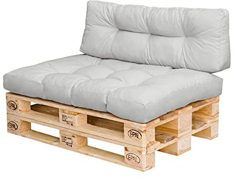 Royal Schneider Set Sitzkissen Rückenkissen Palettensofa Palettenpolster - 2er Set - 1Stk. 120x80 + 1Stk. 120x40, Farbe - Hellgrau