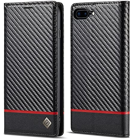 ZTOFERA Compatible with iPhone SE 3 (2022) 5G/7/8/SE 2020 Wallet Case, Premium PU Leather Carbon Fiber Texture Flip Case with Card Holder Magnetic Closure Protective Phone Case, Horizontal Red Line