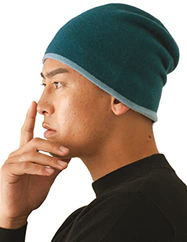 Prettystern Wendemütze Für Herren Damen Beanie Bonnet Kaschmir-Mütze Cashmere 2-farbig 2-lagig blau KM02