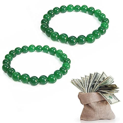 TiSkying 2 pièces Bracelet Porte-Bonheur Feng Shui Bracelets de Richesse Verts Porte-Bonheur Attirer la Richesse de l'argent Bracelet pour Le Cadeau de Bonne Chance